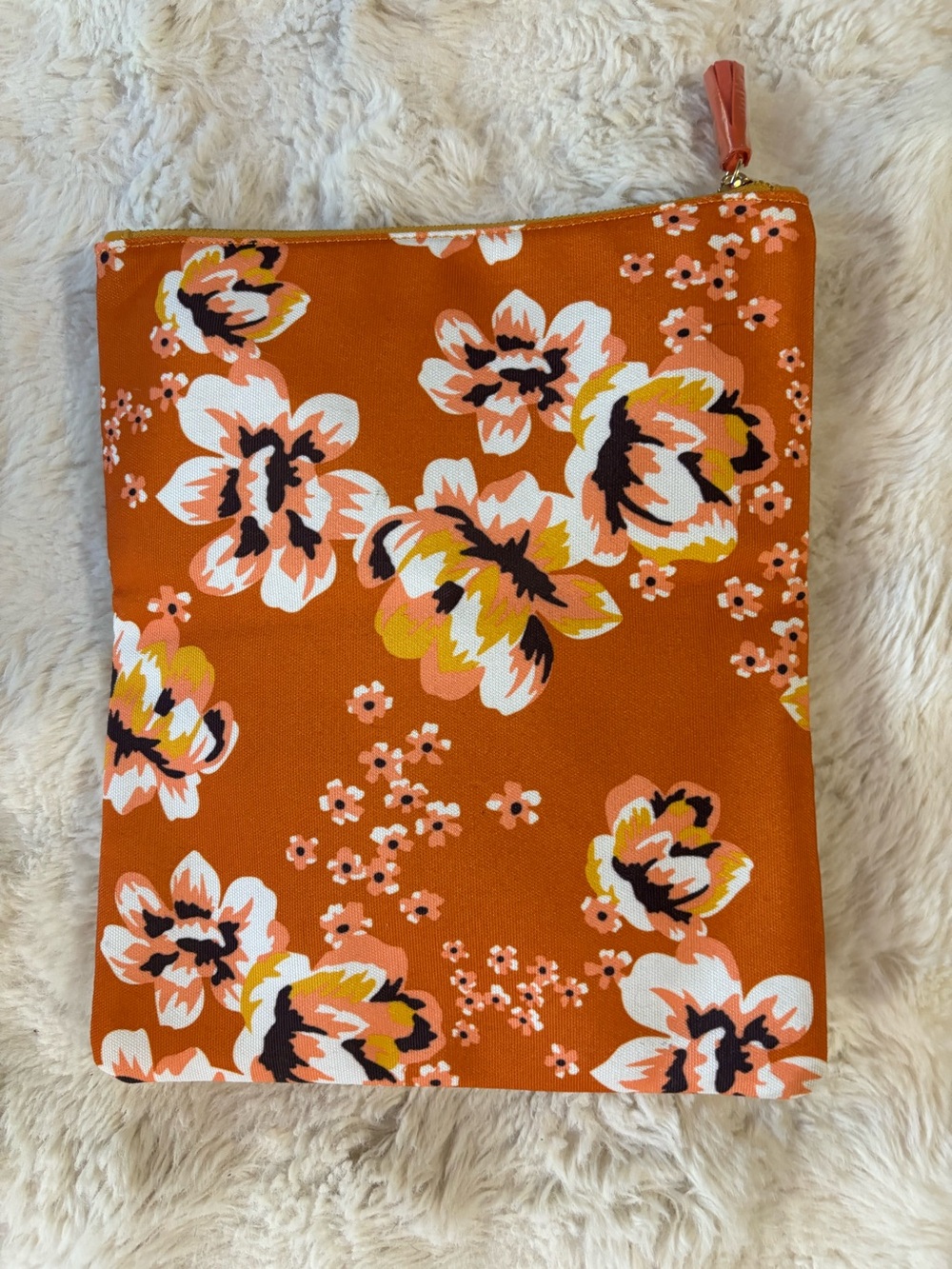 NWOT Rachel Pally Floral Clutch, foldover w/ zipper closure, orange & yellow